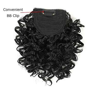 G&T Wig Curly Bangs for Black Women Short Afro Kinky Curly Bangs Clip in Bangs(1B,single bangs)