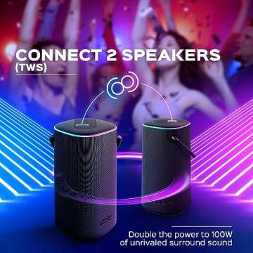 Loud 60W Stereo Sound with Deep Bass, Powerbank Function, 25H Playtime, IPX6 Waterproof, Portable Bluetooth Speaker with RGB Lights, Dual Pairing, Ideal for Outdoor Adventures, Parties, HD-Force
