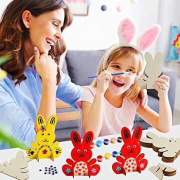 Easter Crafts for Kids, 10pcs Wooden Bunny Cutouts Arts and Crafts Painting Kits for Kids Boys Girls...