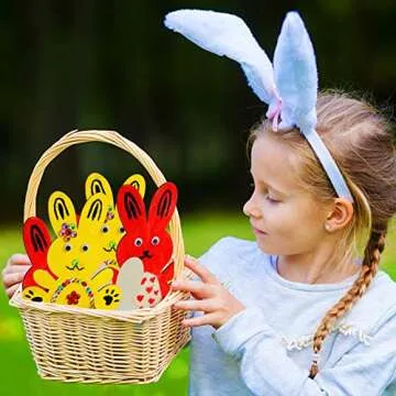 Easter Crafts for Kids, 10pcs Wooden Bunny Cutouts Arts and Crafts Painting Kits for Kids Boys Girls 4-8 8-12 Easter Basket Stuffers Party Favors Activities Gifts Spring Home Decorations