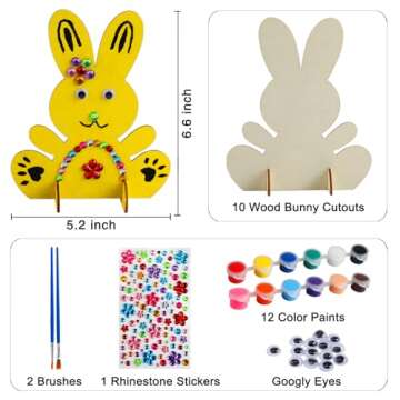 Easter Crafts for Kids, 10pcs Wooden Bunny Cutouts Arts and Crafts Painting Kits for Kids Boys Girls 4-8 8-12 Easter Basket Stuffers Party Favors Activities Gifts Spring Home Decorations