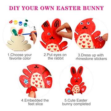 Easter Crafts for Kids, 10pcs Wooden Bunny Cutouts Arts and Crafts Painting Kits for Kids Boys Girls 4-8 8-12 Easter Basket Stuffers Party Favors Activities Gifts Spring Home Decorations