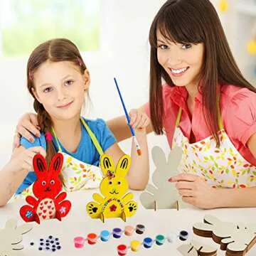 Easter Crafts for Kids, 10pcs Wooden Bunny Cutouts Arts and Crafts Painting Kits for Kids Boys Girls 4-8 8-12 Easter Basket Stuffers Party Favors Activities Gifts Spring Home Decorations