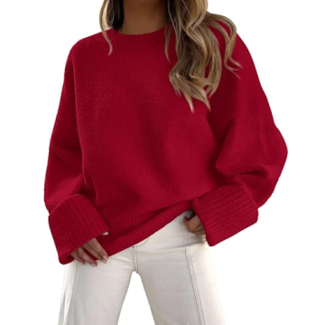 PRETTYGARDEN Women's Fall Oversized Sweaters Casual Crewneck Pullover Long Sleeve Fuzzy Chunky Knit ...