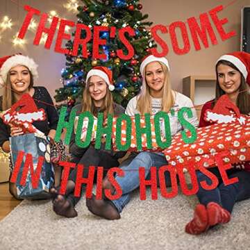 LeeSky Glitter Ho Ho Hos Banner for Christmas Parties