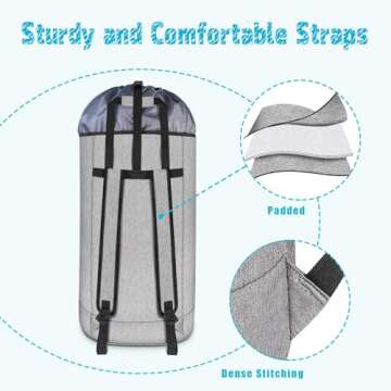 pheswisom Laundry Backpack Bag, 105L College Laundry Bag Heavy Duty Extra Large with Straps, Sturdy Hamper Backpack for Dorm, Apartment, Camping, Laundromat and Travel