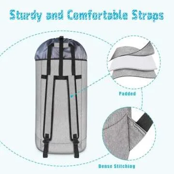 pheswisom Laundry Backpack Bag, 105L College Laundry Bag Heavy Duty Extra Large with Straps, Sturdy Hamper Backpack for Dorm, Apartment, Camping, Laundromat and Travel
