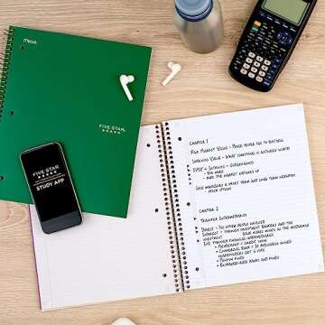 Five Star Spiral Notebook + Study App, 3 Subject, College Ruled Paper, Fights Ink Bleed, Water Resis...