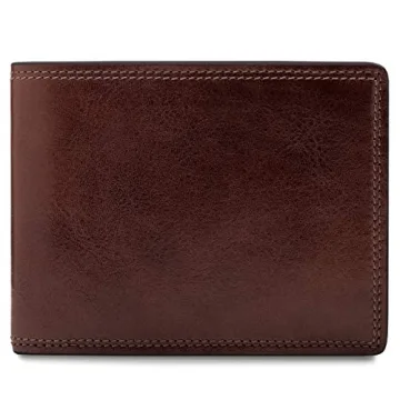 Bosca Men's Leather Wallet with Removable ID Passcase - Dolce Italian leather Wallet for Men 8 Card Slots, Bifold Design, Hand-Stitched Detailing, Polished Finish, Dark Brown