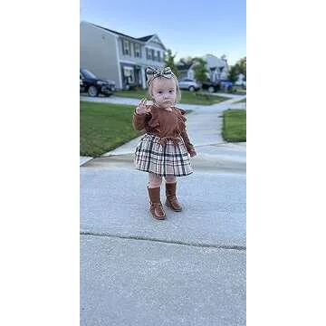 Toddler Baby Girl Fall Winter Outfit Set Plaid Romper Dress Ruffles Long Sleeve Clothes Jumpsuit wit...