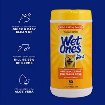 Wet Ones for Pets Multi-Purpose Dog Wipes with Aloe Vera, 50 Count - 3 Pack | Dog Wipes for All Dogs...