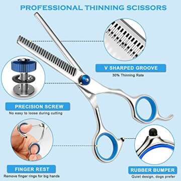 Dog Grooming Scissors Kit with Safety Round Tips, Liren Professional 6 in 1 Grooming Scissors for Do...