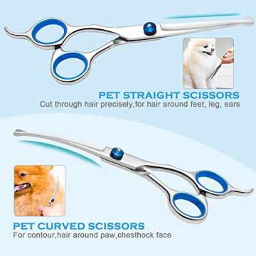 Dog Grooming Scissors Kit with Safety Round Tips, Liren Professional 6 in 1 Grooming Scissors for Dogs, Heavy Duty Stainless Steel Sharp and Durable Pet Grooming Shears for Dogs and Cats