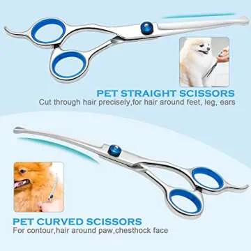 Dog Grooming Scissors Kit with Safety Round Tips, Liren Professional 6 in 1 Grooming Scissors for Dogs, Heavy Duty Stainless Steel Sharp and Durable Pet Grooming Shears for Dogs and Cats