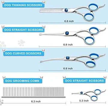 Dog Grooming Scissors Kit with Safety Round Tips, Liren Professional 6 in 1 Grooming Scissors for Dogs, Heavy Duty Stainless Steel Sharp and Durable Pet Grooming Shears for Dogs and Cats
