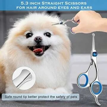 Dog Grooming Scissors Kit with Safety Round Tips, Liren Professional 6 in 1 Grooming Scissors for Dogs, Heavy Duty Stainless Steel Sharp and Durable Pet Grooming Shears for Dogs and Cats