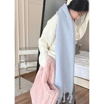 OUNIYA Big Chunky Plaid Scarf Colorful Checked Oversized Thick Scarves Soft Large Cashmere Wool Shawl Winter Warm Blanket Women (solid baby blue)