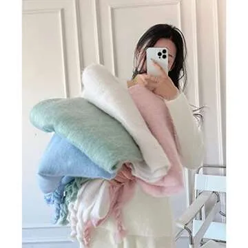 OUNIYA Big Chunky Plaid Scarf Colorful Checked Oversized Thick Scarves Soft Large Cashmere Wool Shawl Winter Warm Blanket Women (solid baby blue)