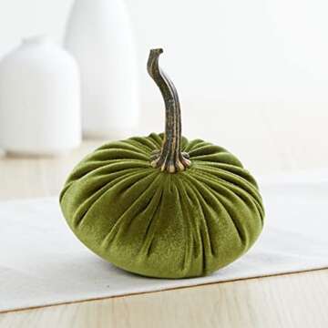 Set of 4 Small Velvet Pumpkins, Thanksgiving tablescape, green pumpkins, gold accent, cozy autumn vibe, fall tiered tray decor, gift set for hostess, hygge home (Luxe Clover, Harvest, Avocado, Gold)