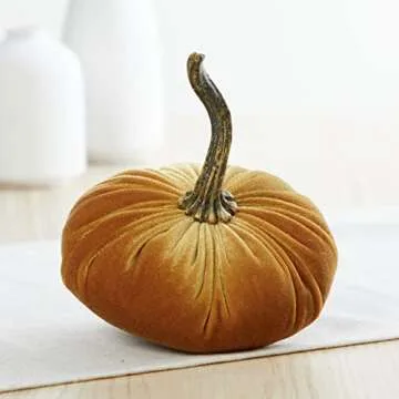 Set of 4 Small Velvet Pumpkins, Thanksgiving tablescape, green pumpkins, gold accent, cozy autumn vibe, fall tiered tray decor, gift set for hostess, hygge home (Luxe Clover, Harvest, Avocado, Gold)