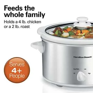 Hamilton Beach 4-Quart Slow Cooker with 3 Cooking Settings, Dishwasher-Safe Stoneware Crock & Glass Lid, Stainless Steel (33140G)
