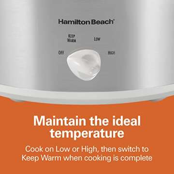 Hamilton Beach 4-Quart Slow Cooker with 3 Cooking Settings, Dishwasher-Safe Stoneware Crock & Glass Lid, Stainless Steel (33140G)