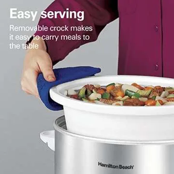 Hamilton Beach 4-Quart Slow Cooker with 3 Cooking Settings, Dishwasher-Safe Stoneware Crock & Glass Lid, Stainless Steel (33140G)