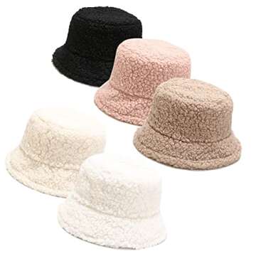 Winter Warm Faux Fur Bucket Hat for Women - Beige