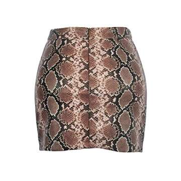 Meyeeka Women's Lace Up High Waist Bodycon Criss Cross Mini Skirts Snakeskin Khaki S