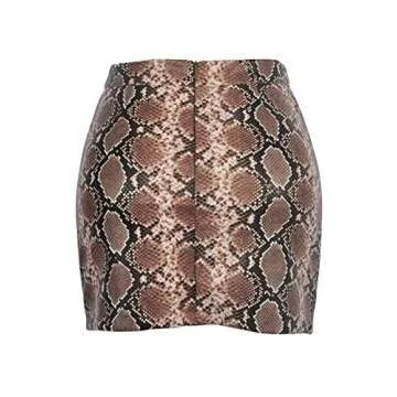 Meyeeka Women's Lace Up High Waist Bodycon Criss Cross Mini Skirts Snakeskin Khaki S