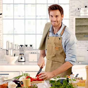 ZOMAO Chef Apron, Cotton Canvas Cross Back Apron with Pockets for Women and Men,Adjustable Strap and...