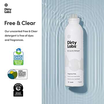 Dirty Labs | Scent Free | Bio-Liquid Laundry Detergent | 75 Loads (20 fl oz) | Hyper-Concentrated | High Efficiency & Standard Machine Washing | Nontoxic, Biodegradable | Stain & Odor Removal