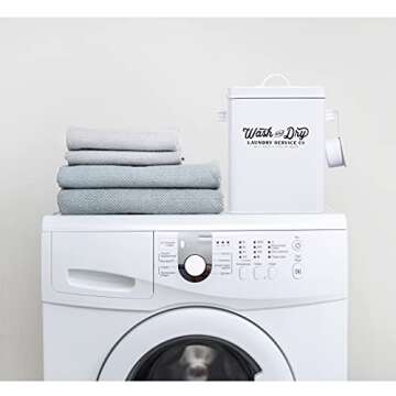 LAKHA Laundry Powder Storage Container | Detergent Powder Storage Tin Containers | 1.6 Gallons Laundry Box | 9" High | White Vintage Farmhouse Decor for Laundry Room