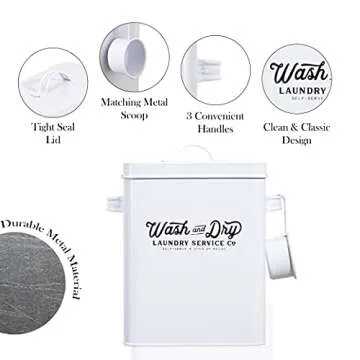 LAKHA Laundry Powder Storage Container | Detergent Powder Storage Tin Containers | 1.6 Gallons Laundry Box | 9" High | White Vintage Farmhouse Decor for Laundry Room