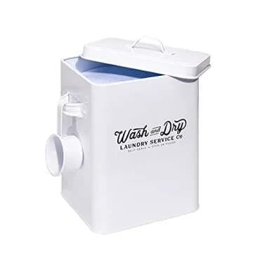 LAKHA Laundry Powder Storage Container | Detergent Powder Storage Tin Containers | 1.6 Gallons Laundry Box | 9" High | White Vintage Farmhouse Decor for Laundry Room