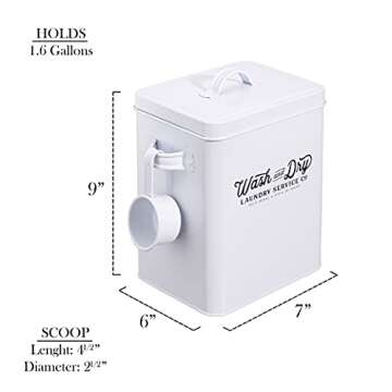 LAKHA Laundry Powder Storage Container | Detergent Powder Storage Tin Containers | 1.6 Gallons Laundry Box | 9" High | White Vintage Farmhouse Decor for Laundry Room