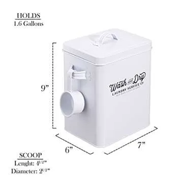 LAKHA Laundry Powder Storage Container | Detergent Powder Storage Tin Containers | 1.6 Gallons Laundry Box | 9" High | White Vintage Farmhouse Decor for Laundry Room