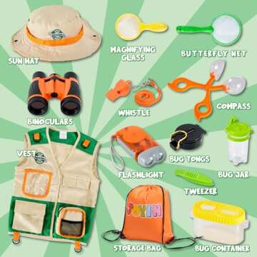 JOYIN Outdoor Explorer Kit, Bug Catcher for Kids (Vest, Hat, Flashlight Compass, Binoculars, Magnify...
