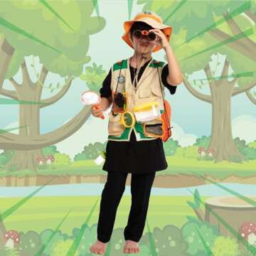 JOYIN Outdoor Explorer Kit, Bug Catcher for Kids (Vest, Hat, Flashlight Compass, Binoculars, Magnifying Glass and Butterfly Net), Kids Camping Gear, Educational Toys, Halloween Birthday Gift for Kids