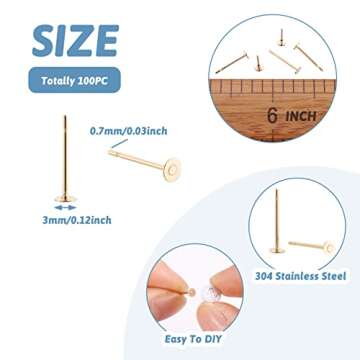 Craftdady 100pcs Stainless Steel Earrings Posts Flat Round Blank Pad Golden Earring Pin Studs Fit 3mm Rhinestone Earring Jewelry Making