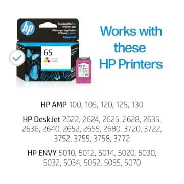 HP 65 Tri-color Ink Cartridge | Works with HP AMP 100 Series, HP DeskJet 2600, 3700 Series, HP ENVY ...