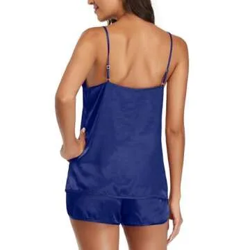 Annenmy Womens Satin Silk Pajamas Set Sexy Cami Shorts Nightwear Sleepwear for Women (Blue, XS)