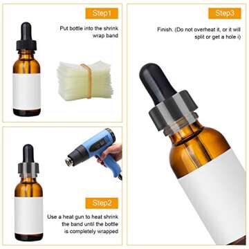 Shrink Bands,45x23mm 200 Pieces Clear Perforated Shrink Bands for Bottles, Jars, Lip Gloss Tubes Fits Cap Diameter 3/4 to 1 Inch, 2 Mil