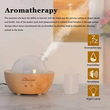 2025 Upgraded Remote Handmade Glass & Real Wood Essential Oil Diffuser, Aromatherapy Diffuser, 200ml Aroma Humidifier, Cool Mist with 7 LED Colors, Waterless Auto Shut-Off for Home Office Bedroom Gift