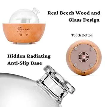 2025 Upgraded Remote Handmade Glass & Real Wood Essential Oil Diffuser, Aromatherapy Diffuser, 200ml Aroma Humidifier, Cool Mist with 7 LED Colors, Waterless Auto Shut-Off for Home Office Bedroom Gift