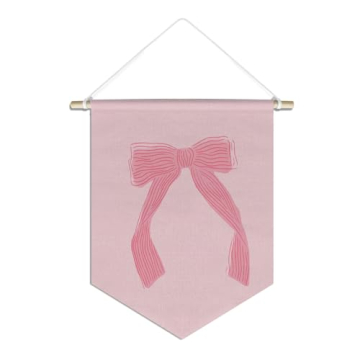 foedor Coquette Trendy Pink Bow Canvas Hanging Pennant Flag Banner,Preppy Aesthetic Wall Decor for N...
