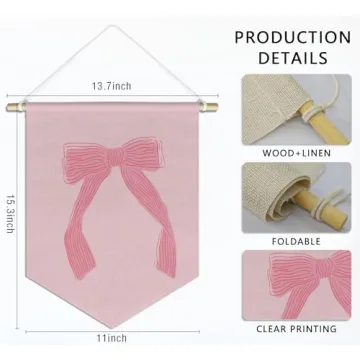 foedor Coquette Pink Bow Canvas Hanging Pennant
