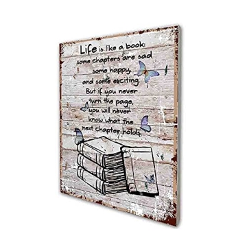 akeke Book Lover Poster Vintage Rustic Farmhouse Wood Wall Art Decor, Inspirational Literary Quotes ...