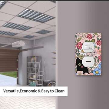 Black Cat in Spring Flower Duplex Outlet Covers Light Switch Plate Girls Floral Decorative Wall Plate for Farmhouse Home Bathroom Kitchen Decor 2.76 x 4.5 Inch