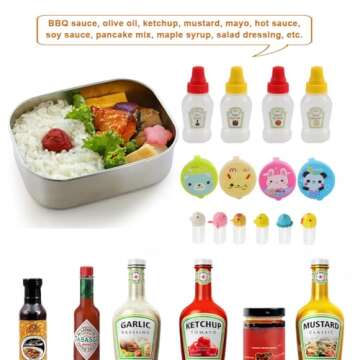 Abnaok 61PCS Silicone Lunch Box Dividers Bento Box Accessories Silicone Cupcake Liners, Lunch Box Accessories Including Food Picks Mini Condiment Bottles for Lunch Containers Accessories